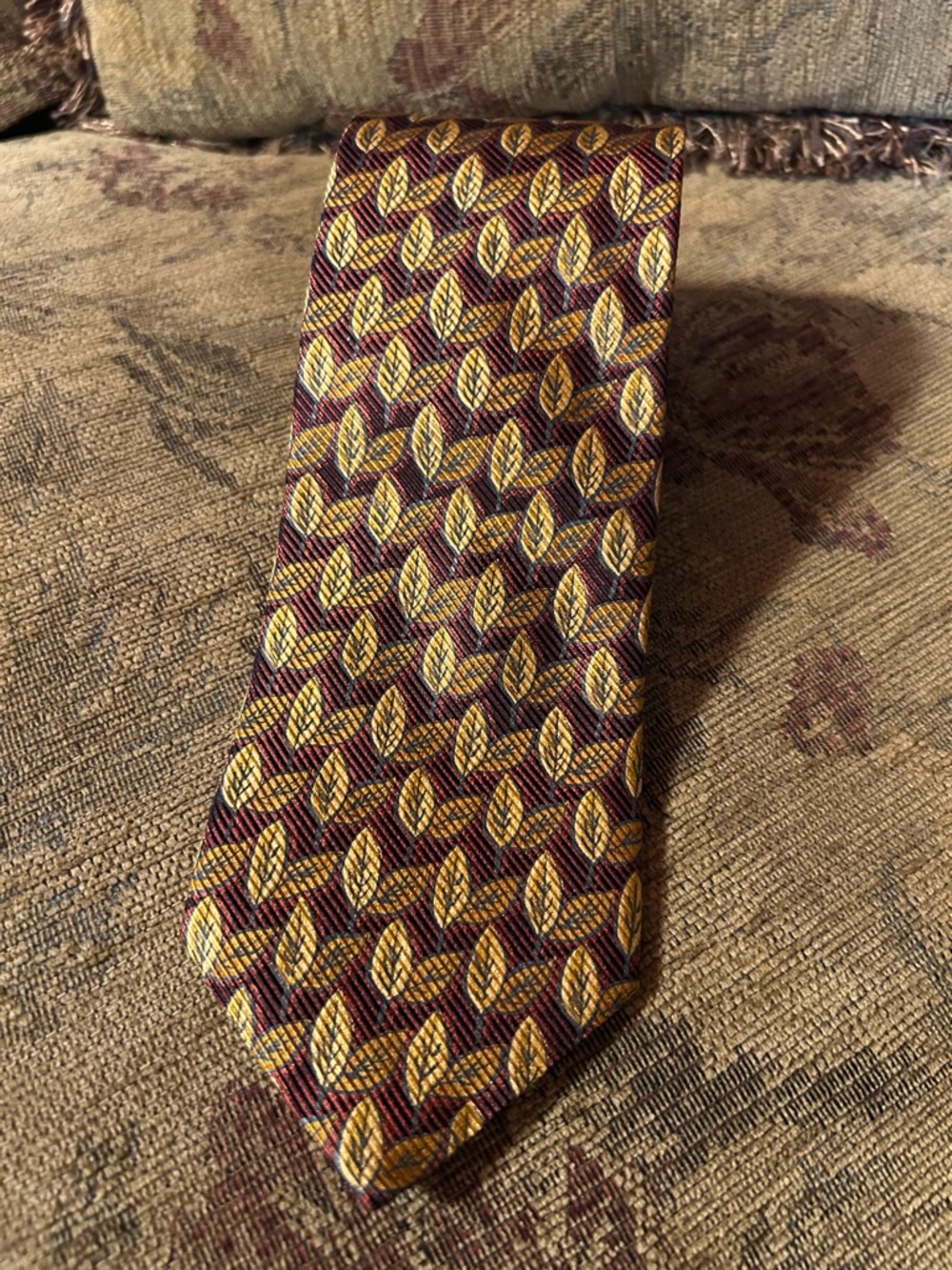 Ermenegildo zegna silk tie gold leaf woven pattern $210
